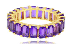 6.52CT AAA AMETHYST 14KT YELLOW GOLD EMERALD CUT SHARED PRONG ETERNITY FUN RING