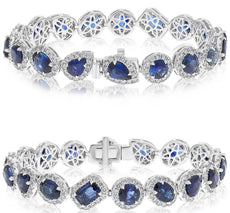 20.13CT DIAMOND & AAA SAPPHIRE 18KT WHITE GOLD MULTI SHAPE LOVE TENNIS BRACELET