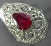 ESTATE EXTRA LARGE 3.05CT DIAMOND & AAA PEAR SHAPE RUBY 14KT WHITE GOLD 3D RING