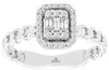 ESTATE .25CT DIAMOND 14KT WHITE GOLD ROUND & BAGUETTE CLUSTER OCTAGON FUN RING