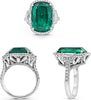 EXTRA LARGE 11.01CT DIAMOND & AAA EMERALD PLATINUM CUSHION & TRAPEZOID HALO RING