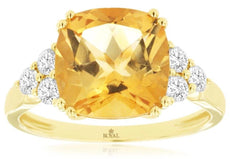 LARGE 4.25CT DIAMOND & AAA CITRINE 14KT YELLOW GOLD CUSHION & ROUND 7 STONE RING