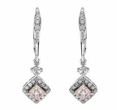 .83CT WHITE & PINK DIAMOND 18KT WHITE & ROSE GOLD PRINCESS HALO HANGING EARRINGS
