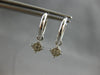 ESTATE .19CT DIAMOND 14KT WHITE GOLD 3D CLASSIC FLOWER HUGGIE HANGING EARRINGS