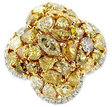 4.0CT WHITE & FANCY YELLOW DIAMOND 18KT WHITE GOLD 4 LEAF CLOVER FLOWER FUN RING