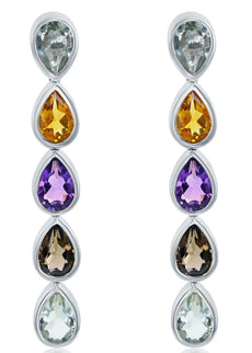 ESTATE 3.44CT AAA MULTI GEM 14K WHITE GOLD 3D TEAR DROP CLASSIC HANGING EARRINGS