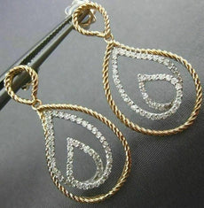 ESTATE .53CT DIAMOND 18KT 2 TONE GOLD 3D CLASSIC TEAR DROP LOVE HANGING EARRINGS