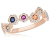 ESTATE .66CT DIAMOND & AAA MULTI SAPPHIRE 14KT ROSE GOLD 3D ROUND HEXAGON RING