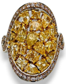 EXTRA LARGE 3.62CT PINK & FANCY YELLOW DIAMOND 18KT 2 TONE GOLD MULTI SHAPE RING
