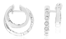 .20CT DIAMOND 14KT WHITE GOLD 3D CLASSIC DOUBLE HUGGIE BEZEL HOOP FUN EARRINGS