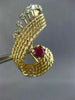 ANTIQUE LARGE 2.60CT DIAMOND & AAA RUBY 18K 2 TONE GOLD 3D LEAF CLIP ON EARRINGS