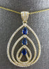EXTRA LARGE 2.94CT DIAMOND & AAA SAPPHIRE 14KT YELLOW GOLD 3D TEAR DROP PENDANT