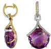 LARGE 26.78CT DIAMOND & AAA AMETHYST 14KT YELLOW GOLD 3D HUGGIE HANGING EARRINGS