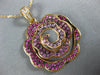 LARGE 1.36CT DIAMOND & AAA PINK SAPPHIRE 18KT ROSE GOLD FLOWER ROSE LOVE PENDANT