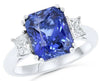 LARGE 3.42CT DIAMOND & AAA SAPPHIRE 18KT WHITE GOLD 3D 3 STONE ENGAGEMENT RING
