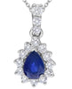 .29CT DIAMOND & AAA SAPPHIRE 14K WHITE GOLD PEAR SHAPE & ROUND TEAR DROP PENDANT