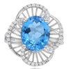 WIDE 5.43CT DIAMOND & AAA BLUE TOPAZ 14KT WHITE GOLD 3D OVAL & ROUND FLOWER RING