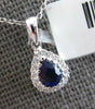 SMALL .52CT DIAMOND & AAA SAPPHIRE 18KT WHITE GOLD PEAR SHAPE FLOATING PENDANT