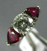 ESTATE 1.90CT DIAMOND & AAA RUBY PLATINUM PEAR SHAPE THREE STONE ENGAGEMENT RING