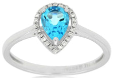 .98CT DIAMOND & AAA BLUE TOPAZ 14KT WHITE GOLD PEAR SHAPE & ROUND HALO FUN RING