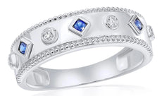 1.49CT DIAMOND & AAA SAPPHIRE 14KT WHITE GOLD ROUND & PRINCESS ANNIVERSARY RING