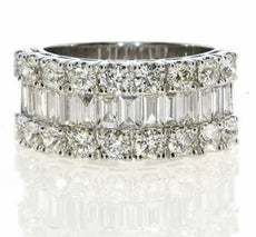 LARGE 2.53CT DIAMOND 18KT WHITE GOLD 3D ROUND & BAGUETTE 3 ROW ANNIVERSARY RING