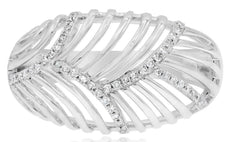 WIDE .16CT DIAMOND 14KT WHITE GOLD 3D MULTI ROW CRISS CROSS DOME SHAPE FUN RING