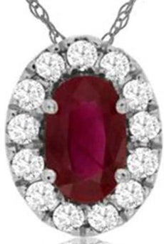 .32CT DIAMOND & AAA RUBY 14KT WHITE GOLD 3D OVAL & ROUND HALO FLOATING PENDANT
