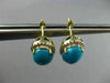ESTATE 7.79CT DIAMOND & TURQUOISE 14K YELLOW GOLD HALO FILIGREE HANGING EARRINGS