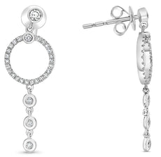 .30CT DIAMOND 14K WHITE GOLD CIRCLE OF LIFE PAST PRESENT FUTURE HANGING EARRINGS