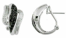 .70CT WHITE & BLACK DIAMOND 14KT WHITE GOLD PAVE LOVE KNOT LEAF CLIP ON EARRINGS
