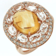 6.25CT DIAMOND & AAA CITRINE & AAA WHITE TOPAZ 14KT ROSE GOLD OVAL & ROUND RING