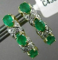 ESTATE 1.07CT DIAMOND & AAA COLOMBIAN EMERALD 14K YELLOW GOLD 3D X LOVE EARRINGS