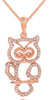 ESTATE .19CT DIAMOND 14KT ROSE GOLD 3D HAPPY OWL FUN FLOATING PENDANT