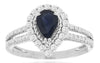 1.40CT DIAMOND & AAA SAPPHIRE 14KT WHITE GOLD PEAR SHAPE & ROUND FRIENDSHIP RING