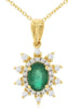 1.0CT DIAMOND & AAA EMERALD 14K YELLOW GOLD OVAL & ROUND FLOWER FLOATING PENDANT