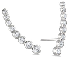 ESTATE .40CT DIAMOND 14K WHITE GOLD ROUND BEZEL GRADUATING FUN CLIMBER EARRINGS