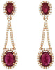 4.32CT DIAMOND & AAA RUBY 14KT ROSE GOLD 3D OVAL & ROUND HALO HANGING EARRINGS
