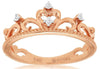 .05CT DIAMOND 14KT ROSE GOLD 3D CLASSIC ROUND HEART SHAPE FILIGREE CROWN RING