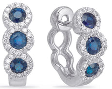 .83CT DIAMOND & AAA SAPPHIRE 14KT WHITE GOLD MULTI FLOWER HOOP HANGING EARRINGS