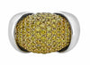 ESTATE 4.20CT FANCY YELLOW DIAMOND 18K 2 TONE GOLD PAVE OVAL SEMI BEZEL FUN RING
