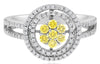 .65CT WHITE & FANCY YELLOW DIAMOND 14KT WHITE GOLD FLOWER DOUBLE HALO LOVE RING