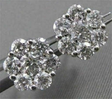 ESTATE 1.52CTW DIAMOND CLUSTER 14KT WHITE GOLD EARRINGS 9MM #2467