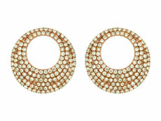 ESTATE .75CT DIAMOND 14KT ROSE GOLD 3D MULTI ROW CIRCULAR FUN EARRINGS