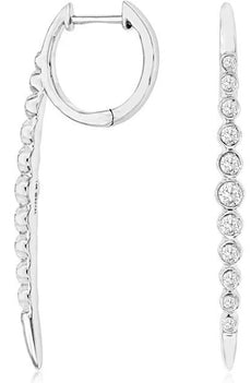 .50CT DIAMOND 14KT WHITE GOLD ROUND GRADUATING BAR BEZEL HUGGIE HANGING EARRINGS