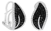 1.97CT WHITE & BLACK DIAMOND 14KT WHITE GOLD 3D LEAF CLIP ON HANGING EARRINGS