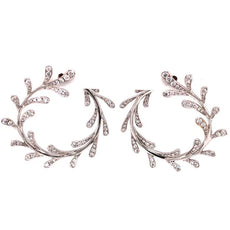 1.43CT DIAMOND 18K WHITE GOLD MULTI LEAF CIRCULAR SIDEWAYS HOOP HANGING EARRINGS