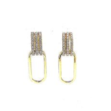 ESTATE .47CT DIAMOND 18K YELLOW GOLD 3D THREE ROW OPEN OVAL FUN HANGING EARRINGS