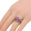 3.18CT DIAMOND & AAA AMETHYST 18K WHITE GOLD 3D MULTI ROW GEOMETRICAL FUN RING