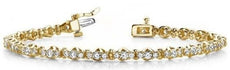 5.19CT DIAMOND 14KT YELLOW GOLD 3D 3 STONE PAST PRESENT FUTURE TENNIS BRACELET